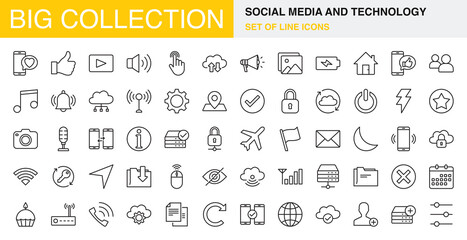 Social Media And Technology Big Collection Icon Set - obrazy, fototapety, plakaty
