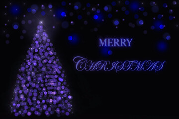 Banner with Christmas tree and Merry Christmas inscription