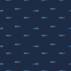 Basking shark seamless pattern in scandinavian style. Marine animals background. Vector illustration for children funny textile.