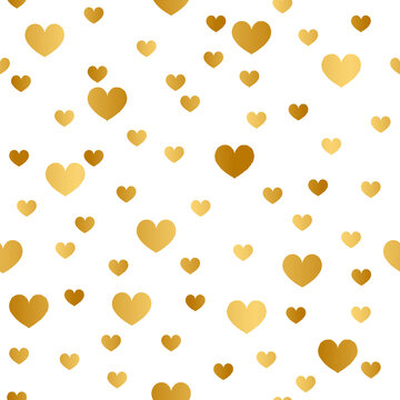Gold Heart Seamless Pattern Design on White Background