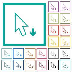 Arrow cursor down outline flat color icons with quadrant frames