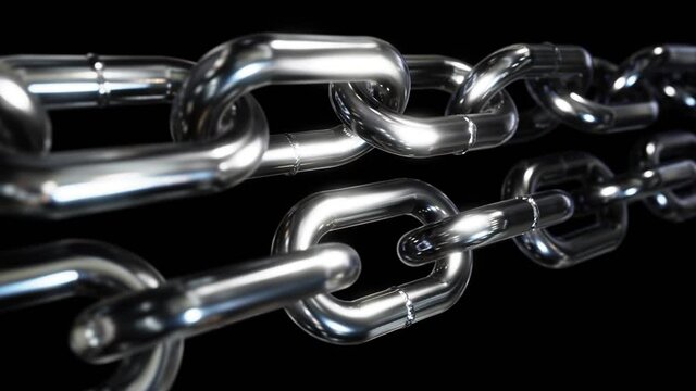 Realistic seamless looping DOF camera 3D animation of the opposite moving steel chains rendered in UHD
