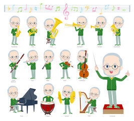 クラシック音楽演奏に関する緑ジャージ白人高齢男性のセット