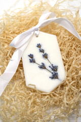 Isolated photos of Florentine soy wax sachet with lavender