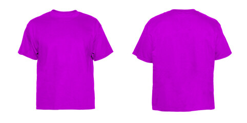 Blank T Shirt color purple on invisible mannequin template front and back view on white background
