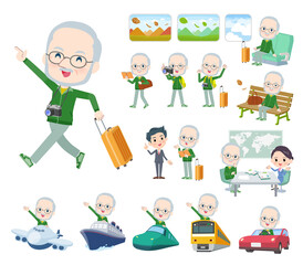 旅行に関する緑ジャージ白人高齢男性のセット