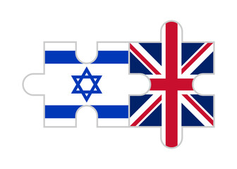puzzle pieces of israel and uk flags. vector illustration isolated on white background	