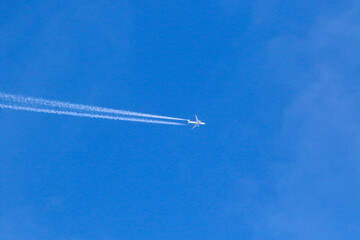 plane flying on a clear blue sky