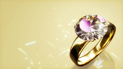 engagement ring with diamond on vivid bg with empty place - abstract 3D illustration