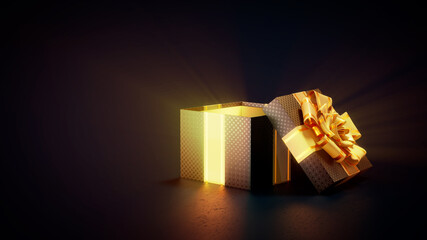 opened golden - black giftbox for black friday give-away - abstract 3D illustration