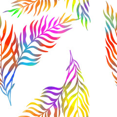 Fototapeta na wymiar Seamless background of multicolored palm leaves. Vector illustration