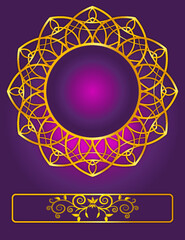Beautiful background vector with golden circle ornament tree branches frames on Retro Purple and Pink Color