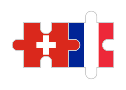 puzzle pieces of switzerland and france flags. vector illustration isolated on white background