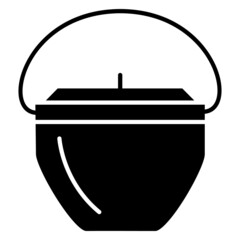 A pot with a lid and a semicircular handle for cooking on a trip, camping, hiking. Vector icon, glyph, isolated