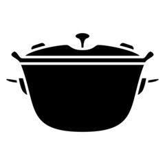 A pot for a traveler, a tourist with a lid and handles to the block. Dishes for eating outside, camping. Vector icon, glyph, isolated