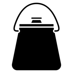 The pot is in the form of a trapezoid and a shackle for hanging. A pot with a lid, a pot for cooking over a fire. Vector icon, glyph, isolated