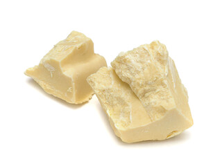 White chocolate isolated on white background. Top view, flat lay
