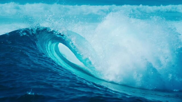 Wave. Powerful ocean wave breaks at the Sultans surf spot in Maldives