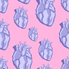 Bright abstract pattern with Human Hearts. Flat design in trending neon colors. Purple Very Peri Heart in 2000s styles. Design for Valentine's day print.