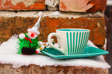 Christmas grandpa on a blue set cup with a saucer
