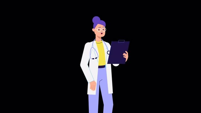 lip syncing Facial Animation for narration. female character doctor speaking. medical worker animated footage in 2d flat style. talking mouth, lips expressions, articulation ALPHA channel