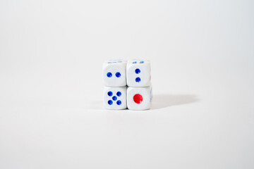 Dice collected in a cube, white background, isolated