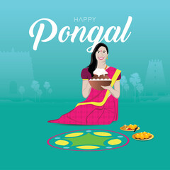 illustration of Happy Pongal Holiday Harvest Festival of Tamil Nadu South India greeting background
