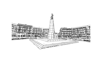 Building view with landmark of Lodz is the 
city in Poland. Hand drawn sketch illustration in vector. - obrazy, fototapety, plakaty