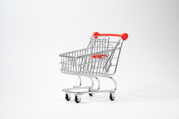 horizontal photo of customer trolley on white isolated background