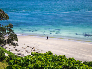 Person is fishing on the tropical beach