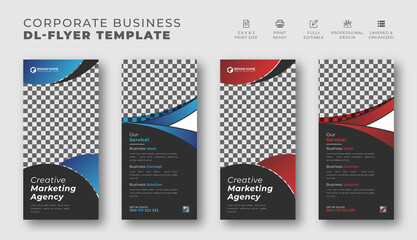 Modern corporate business creative dl flyer or rack card layout vector unique concept design. usable leaflet booklet brochure poster profile template.