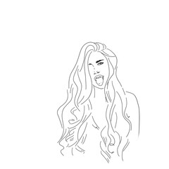 Young woman one line drawing style. Minimalistic background. Fashion wallpaper