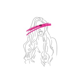 Young woman one line drawing style. Minimalistic background. Fashion wallpaper	