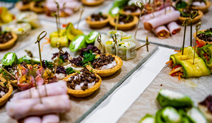 food buffer catering. Different appetizer on table