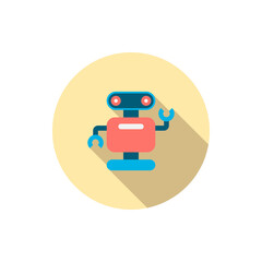 Robot vector icon, flat design, long shadow