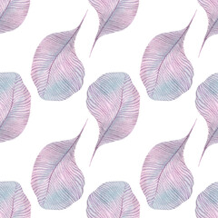 Image of Pink leaves. Watercolor painting. Original botanical illustration. Flora. Seamless repeatable pattern. printed on Printed Glass Splashbacks