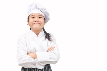 cute girl chef smile isolated on white background, occupation