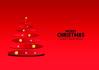 Elegant Christmas banner with minimalistic Christmas tree and Red background Vector Design