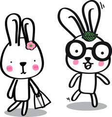 Cute easter white bunny. Rabbit cartoon vector collection. Animal character.