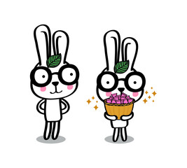 Cute easter white bunny. Rabbit cartoon vector collection. Animal character.