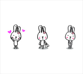 Cute easter white bunny. Rabbit cartoon vector collection. Animal character.