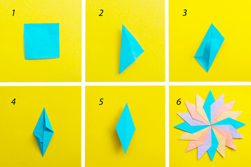 Step by step photo instruction how to make origami paper personalized xmas decoration snowflake....