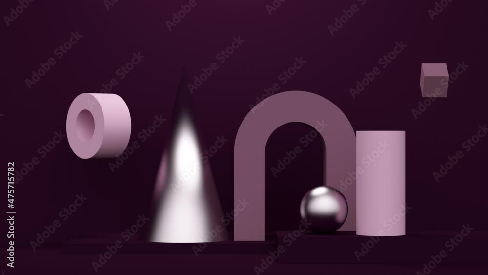 Poster Dark lilac background with sphere and arch. Abstract loop animation
