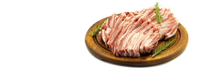 Raw lamb ribs isolated on white background. close-up lamb ribs. Horizontal view. Empty space for text. Copy space