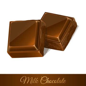 Two pieces of milk chocolate isolated on white background. Vector Illustration.