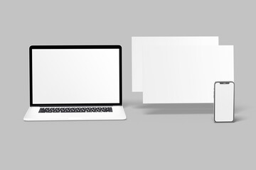 Laptop,and Mobile Phone Mockup. Digital devices screen template vector illustration with  Color background.