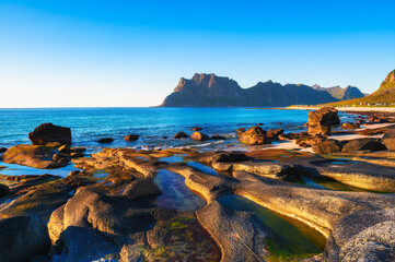 Uttakleiv beach on Lofoten islands, Norway