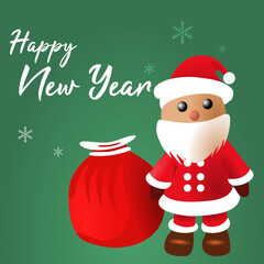 Cute santa clause with present and happy new year with light green background