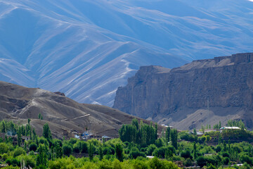 Layers of Himalayan mountains, view of Leh ladakh landscape, at Mulbekh, light and shadow, Jammu and Kashmir, India