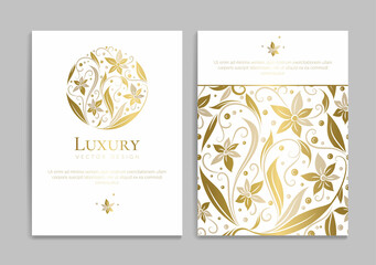Fototapeta na wymiar Gold and white abstract greeting card design. Luxury vector ornament template. Great for invitation, flyer, menu, brochure, postcard, background, wallpaper, decoration, packaging or any desired idea.